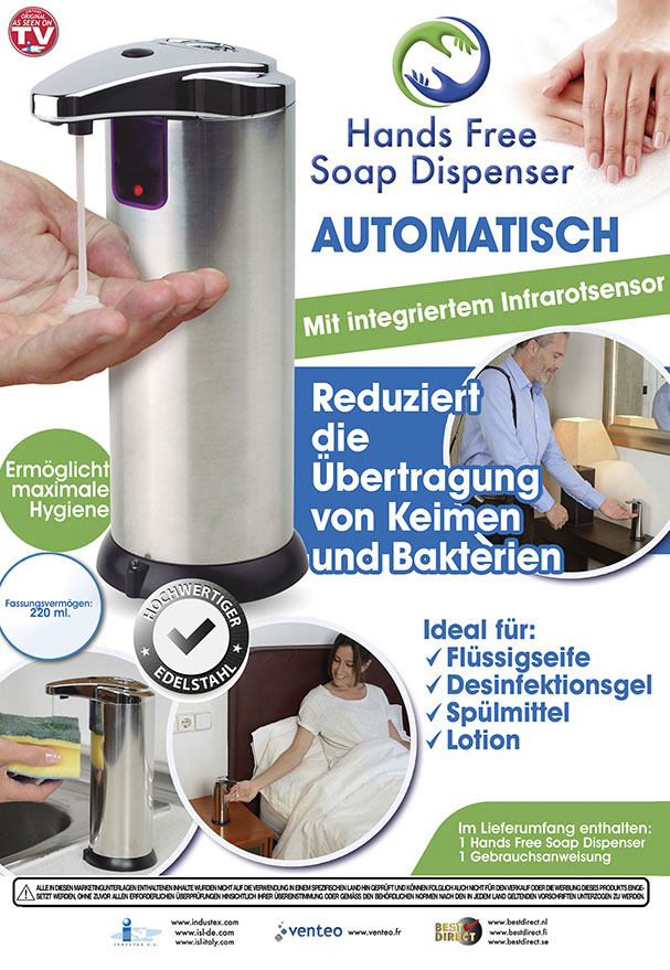 Infrared soap dispenser, also for disinfectants