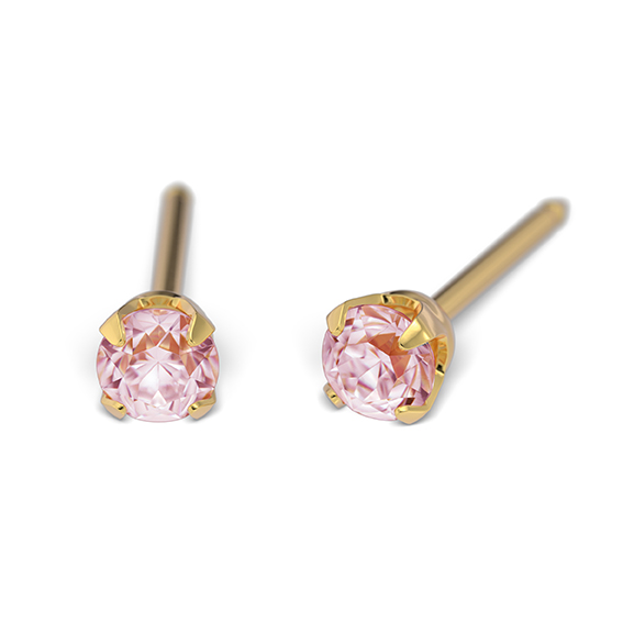 _ Erstohrstecker System 75 gelb Tiffany mit Cubic Zirkonia pink 3 mm Studex