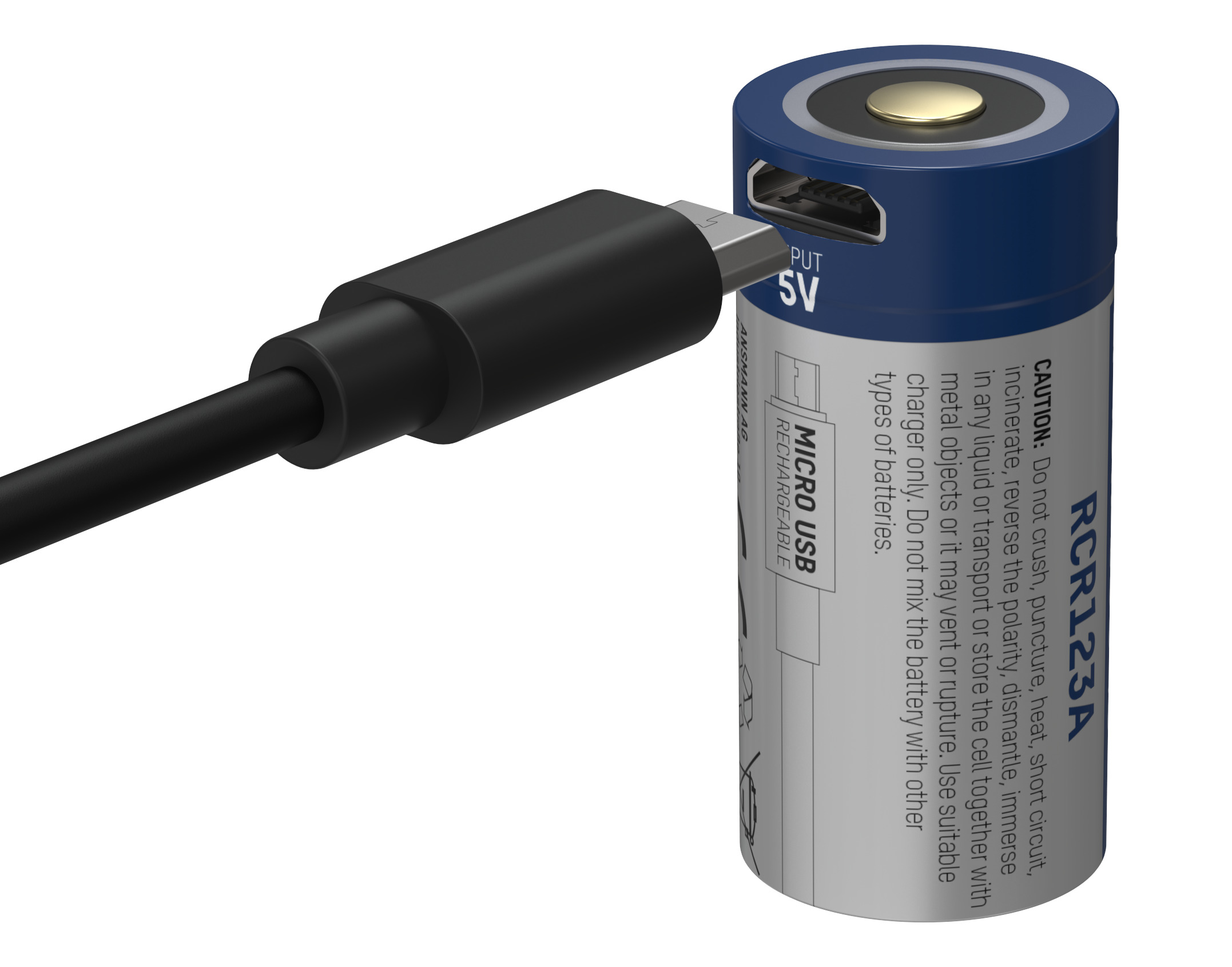 Ansmann lithiumbatterij CR123A met micro-USB-aansluiting voor praktisch opladen