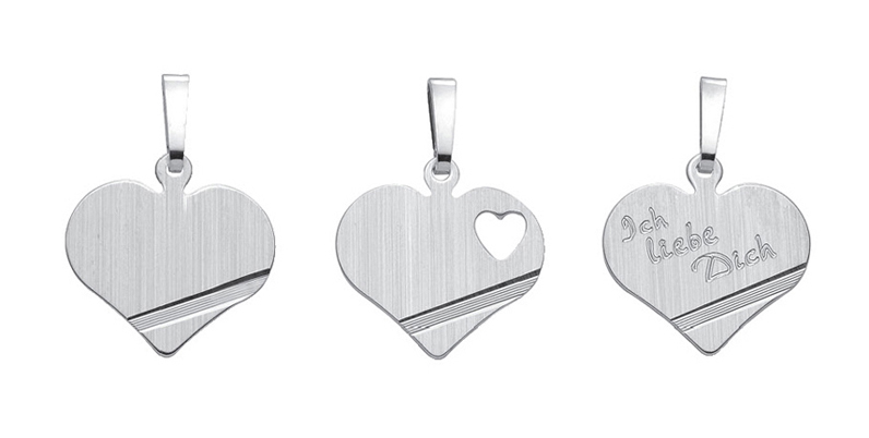 Gravurplatte 3 Stück Silber 925/- Herz