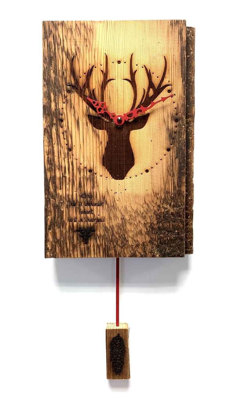 Reclaimed wood pendulum wall clock made in Germany Deer natural