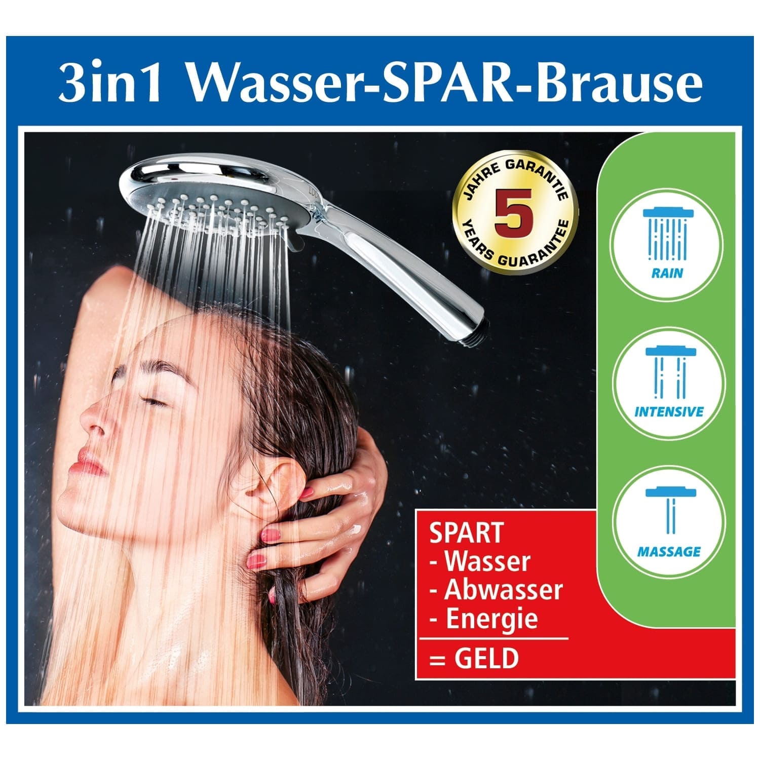 3in1 water-saving shower, shower head Ø 110mm - saves energy