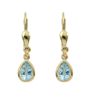 Dropped earrings with omega back gold 585/GG, aquamarine