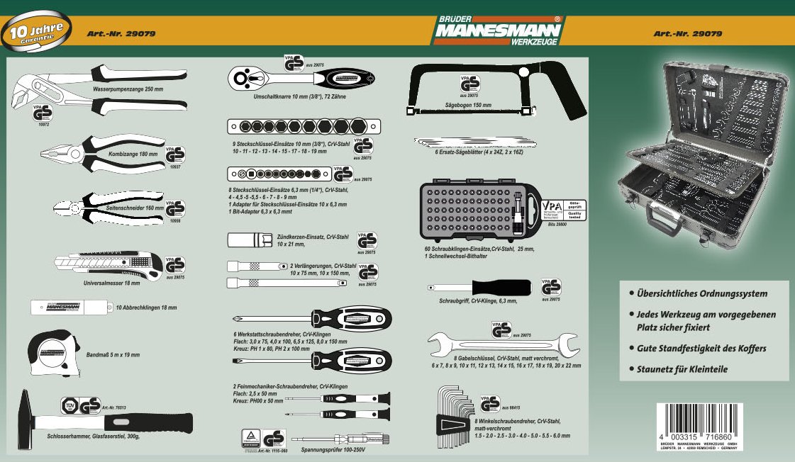 BRÜDER MANNESMANN Werkzeugsatz im Alukoffer, 133-teilig