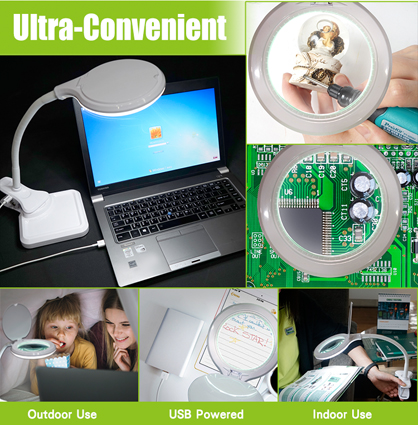 LED magnifying lamp with USB connection