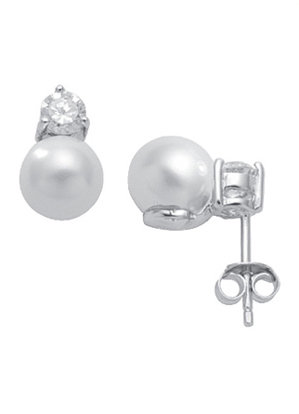 Ohrstecker 3 Paar Silber 925/rh, Synthetische Perle 8,00mm mit Zirkonia