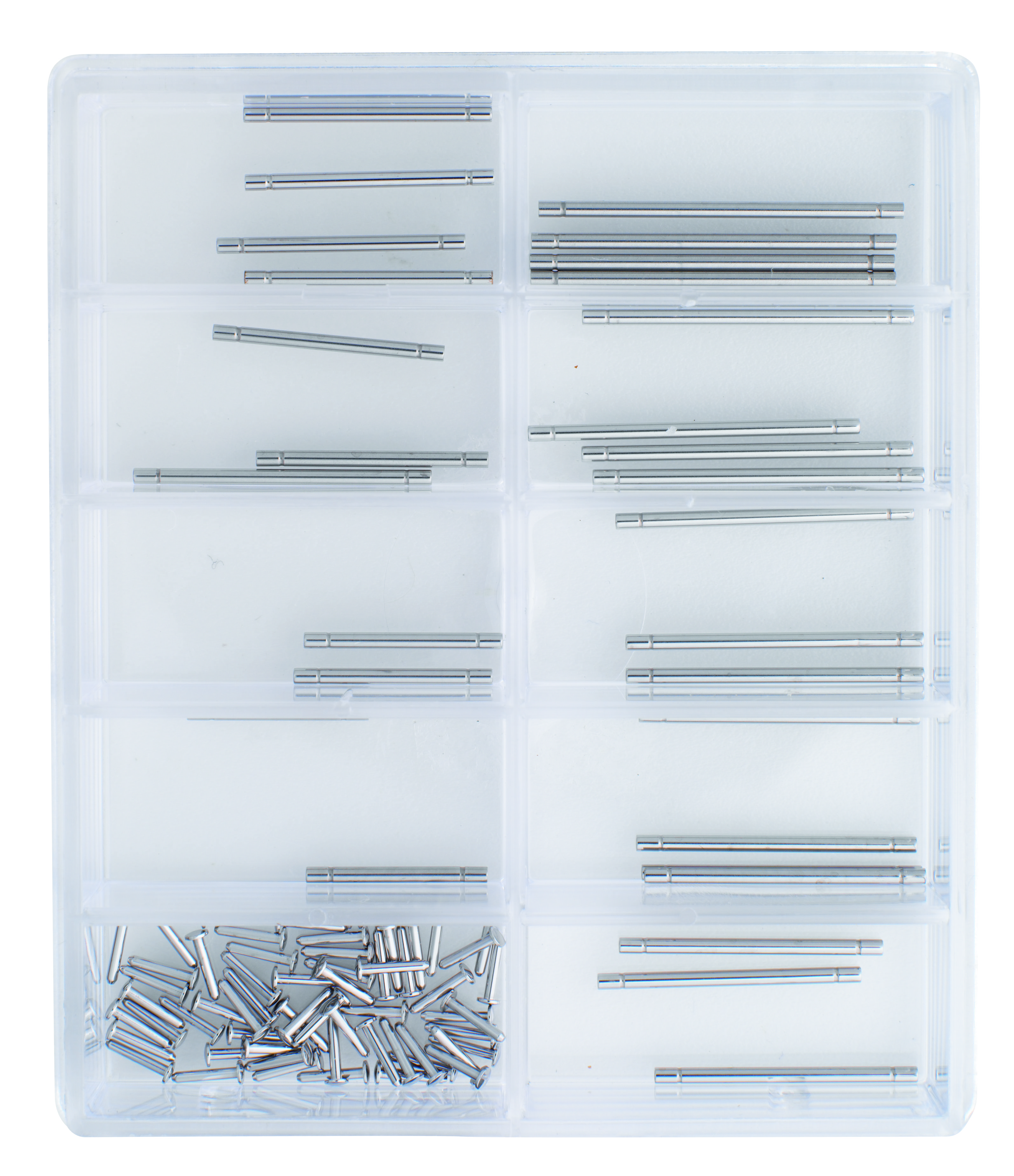 Strap pin assortment, stainless steel, length 11.00-22.00mm, dia. 1.00mm, contents 30 pcs., for riveting