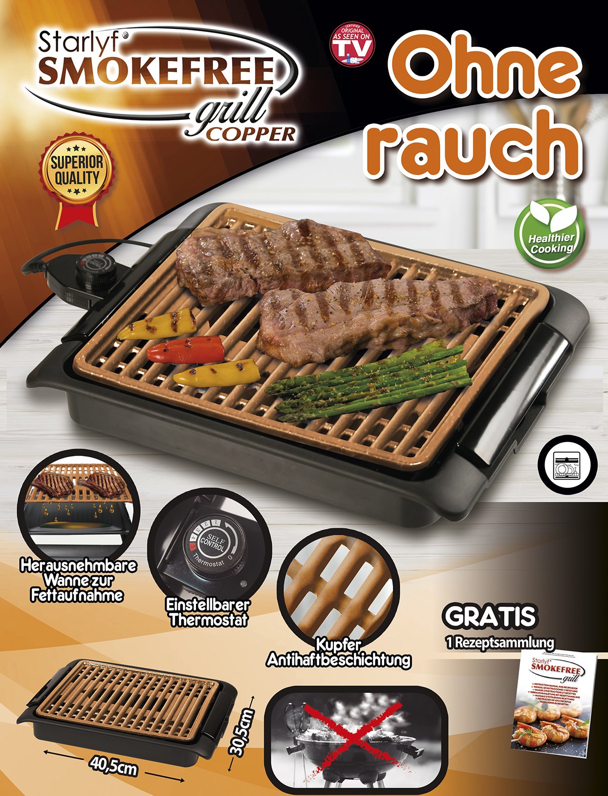 Grill Smokefree - Grillen ohne Rauch - kupferbeschichtet