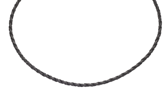 Collier Kunstleder, 42cm geflochten, schwarz, Verschluss: Karabiner  925/-