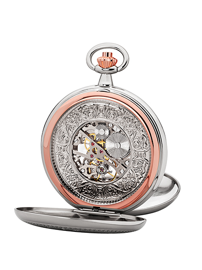 JEAN JACOT Taschenuhr, skelettiert, Bicolor/ rosé