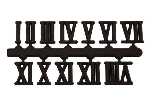 Cijferset 1-12 kunststof zwart 25mm Romeinse cijfers, zelfklevend