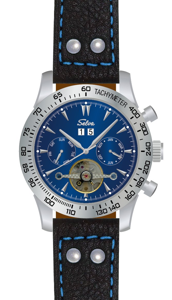 SELVA Herren-Armbanduhr »Hector« - Tachymeter - blaues Zifferblatt