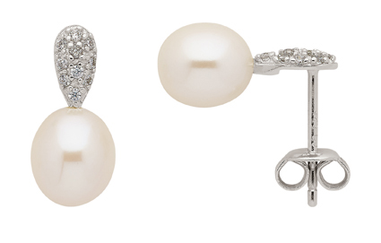 Ohrstecker Silber 925/rh, Zirkonia/Süßwasserzuchtperle 8,4 mm x 7,4 mm