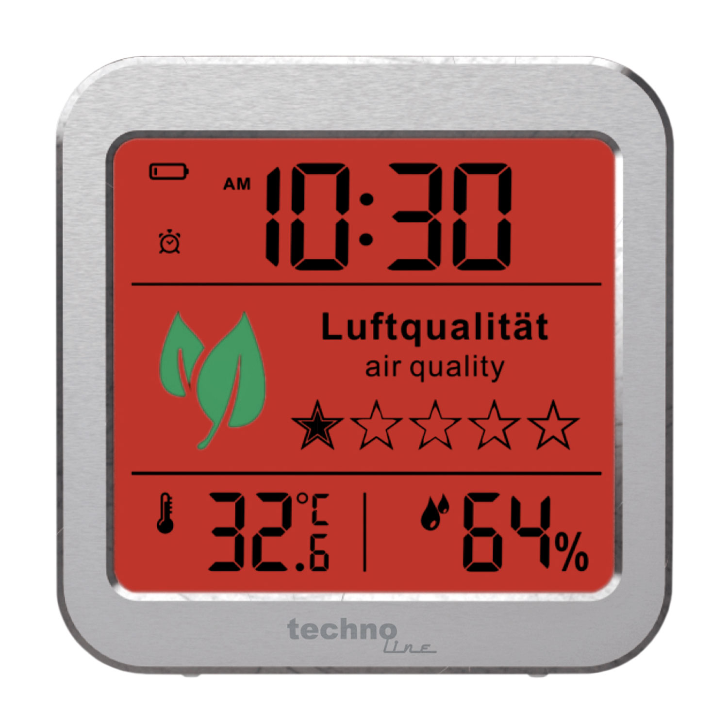 Luftgüte-Monitor mit Quarzuhr