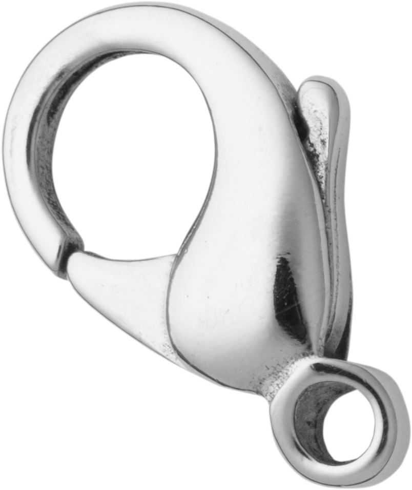 Karabiner gewölbt Silber 925/- 15,00mm gegossen <br/>Außenmaß Länge: 15.00 / Farbe: weiß / Legierung: 925/- / Material: Silber