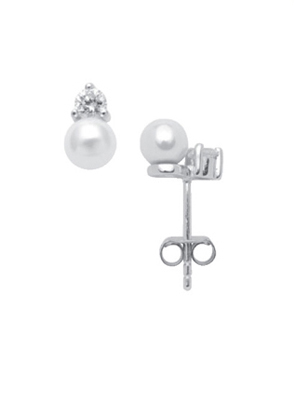 Ohrstecker 3 Paar Silber 925/rh, Synthetische Perle 5,00mm mit Zirkonia