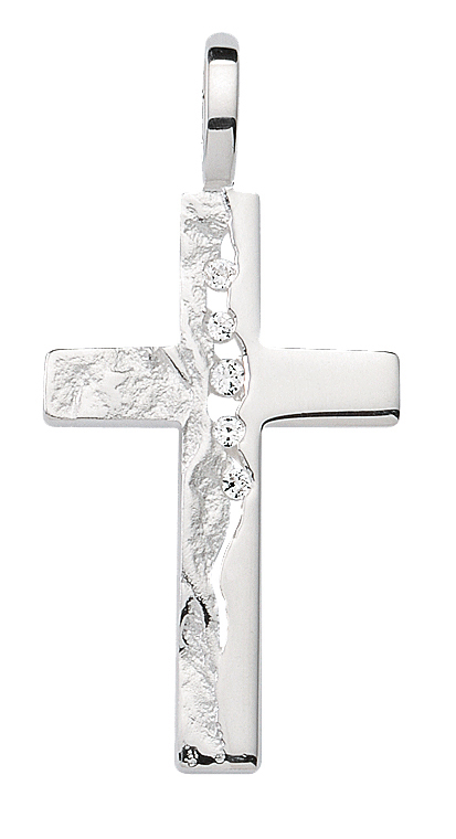 Kreuz Silber 925/- gehämmert, Zirkonia