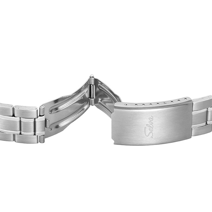 SELVA quartz wristwatch with stainless steel strap, black dial Ø 39mm