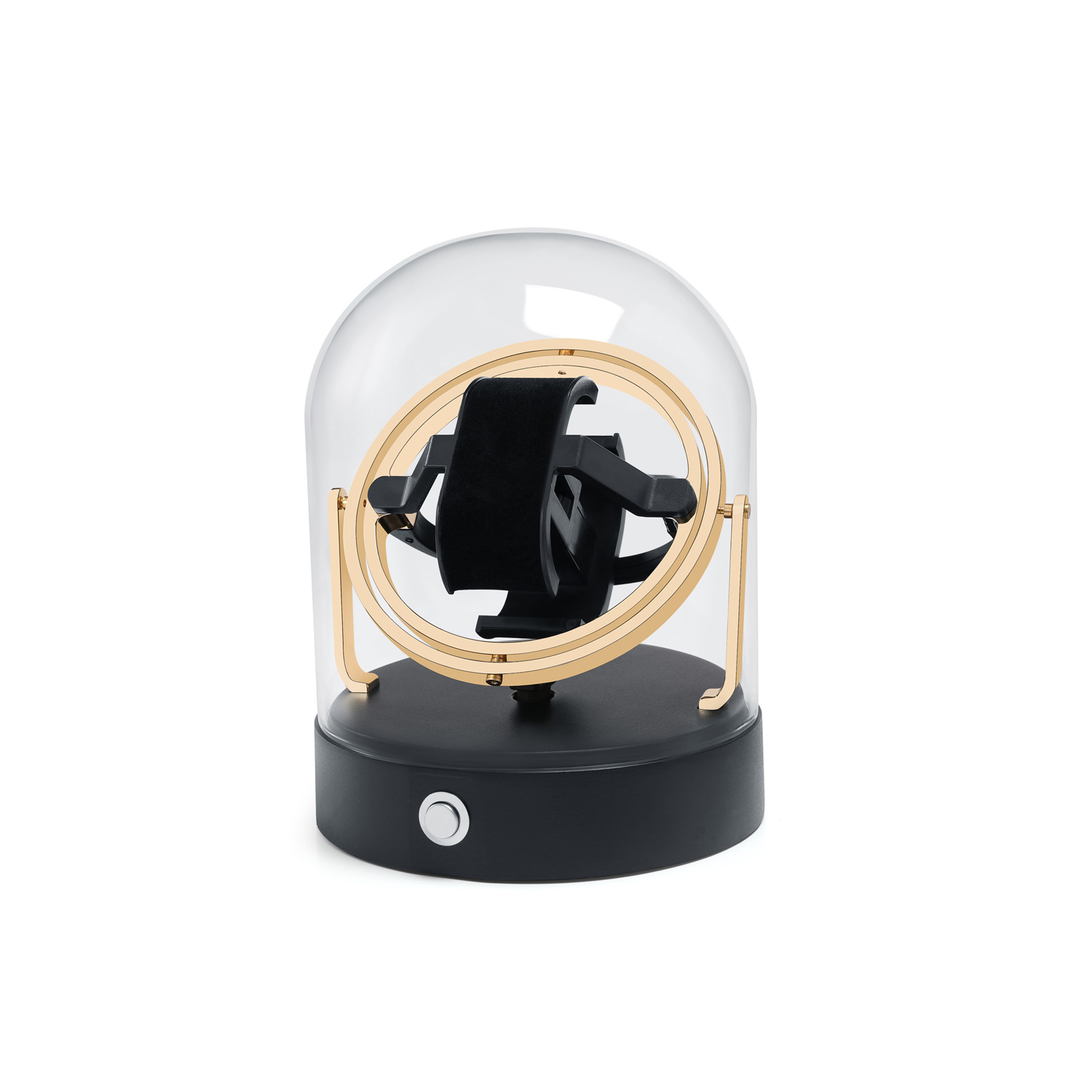 ONE OF THE MOST BEAUTIFUL: 360° watch winder with real glass dome and metal base - gold-plated