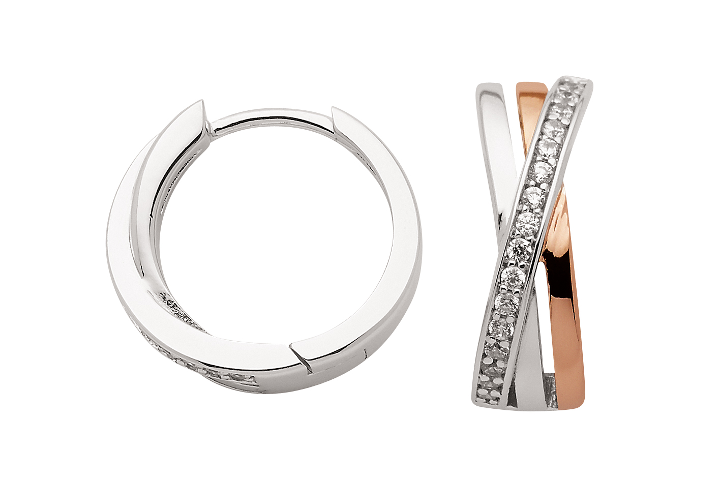 Creolen 2er Sort. 925/rh/rot Zirkonia, Ø 15,8