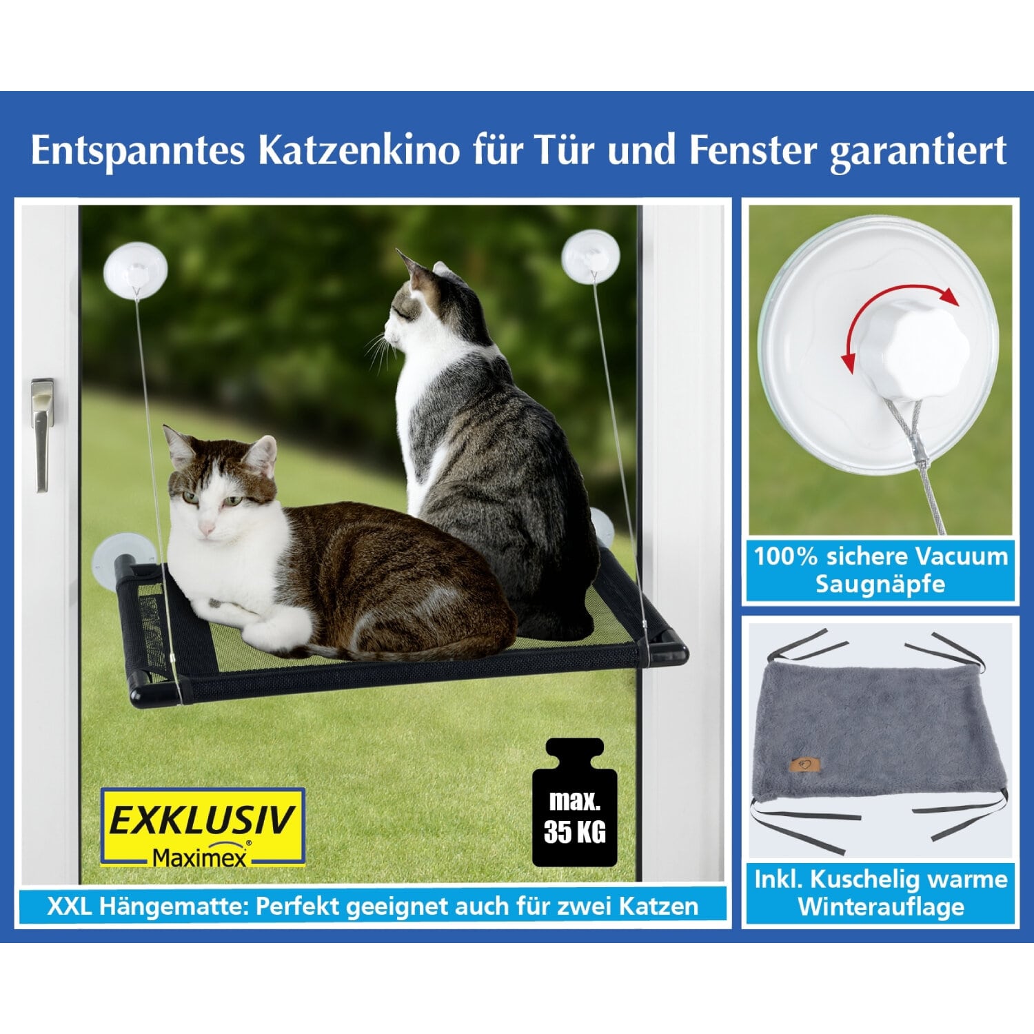 Kattenhangmat XXL inclusief winterdekje - Kattenbioscoop gegarandeerd!