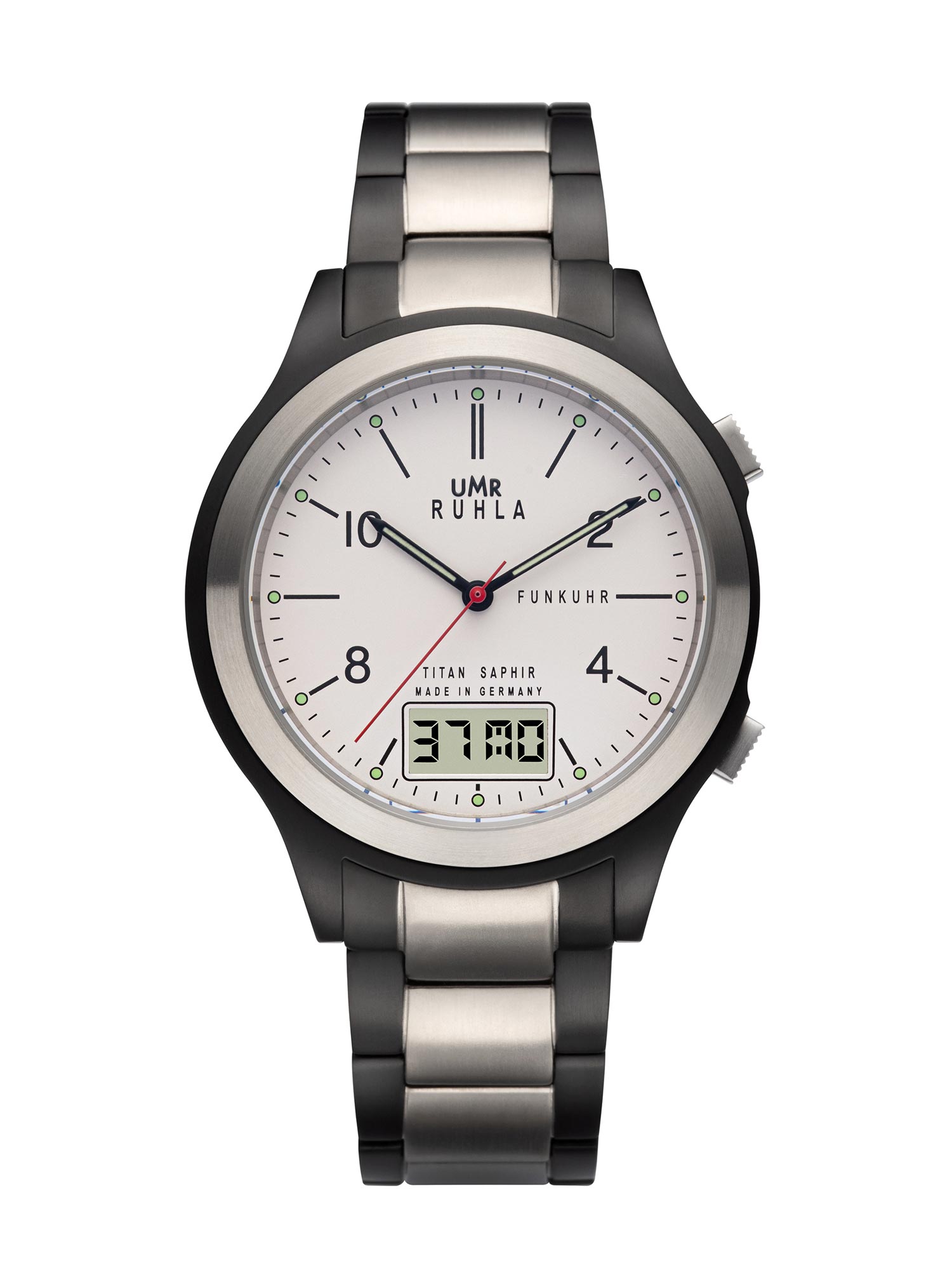 Uhren Manufaktur Ruhla - radio controlled wristwatch Ø 43mm titanium white