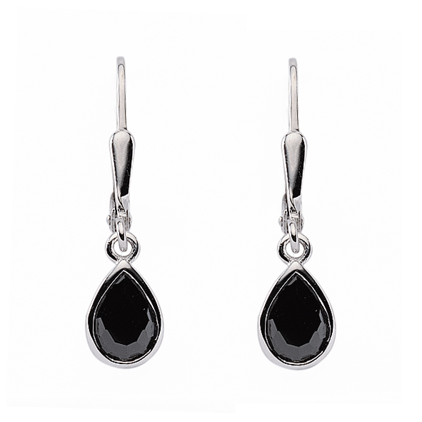 Dropped earrings with omega back 925/rh/zirconia black