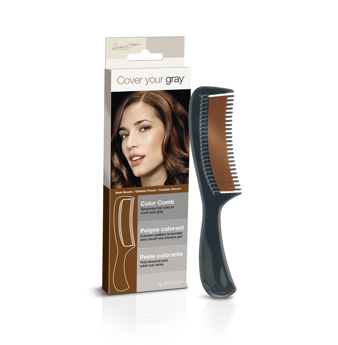 Dark brown color comb - instantly covers gray hair