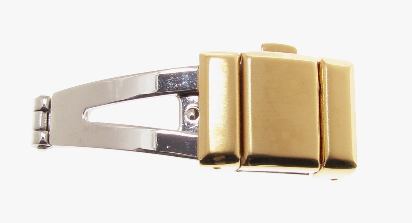 Leather band folding clasp, stainless steel, 16 mm, yellow, brushed with 1 pusher