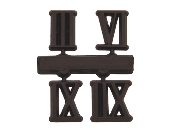 Cijferset 3-6-9-12 kunststof 10mm zwart Romeinse cijfers