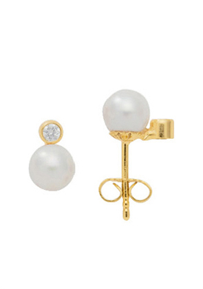 Ear studs gold 333/GG, zirconia/cultured pearl 6.00 mm