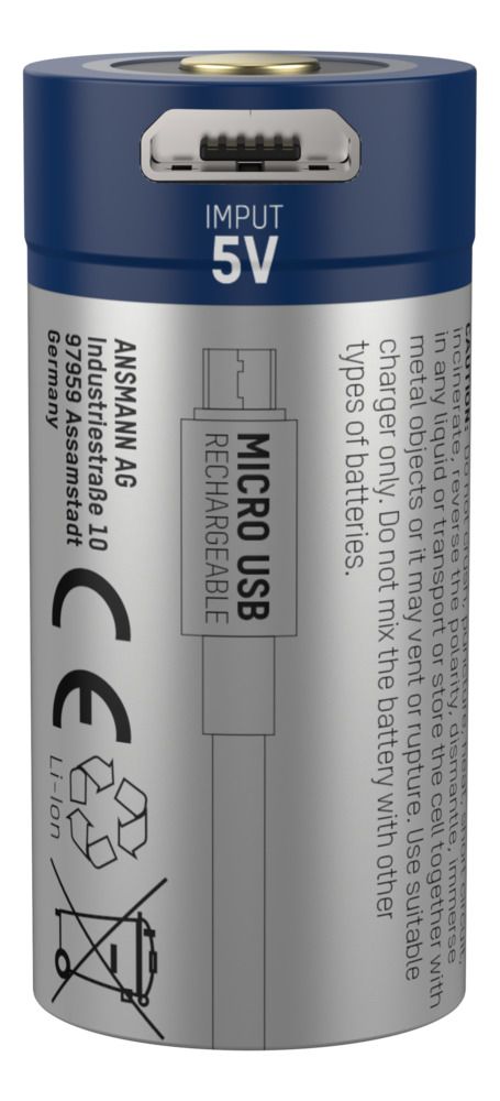 Ansmann lithiumbatterij CR123A met micro-USB-aansluiting voor praktisch opladen