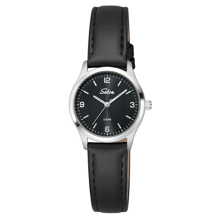 SELVA quartz wristwatch with leather strap black dial Ø 27mm