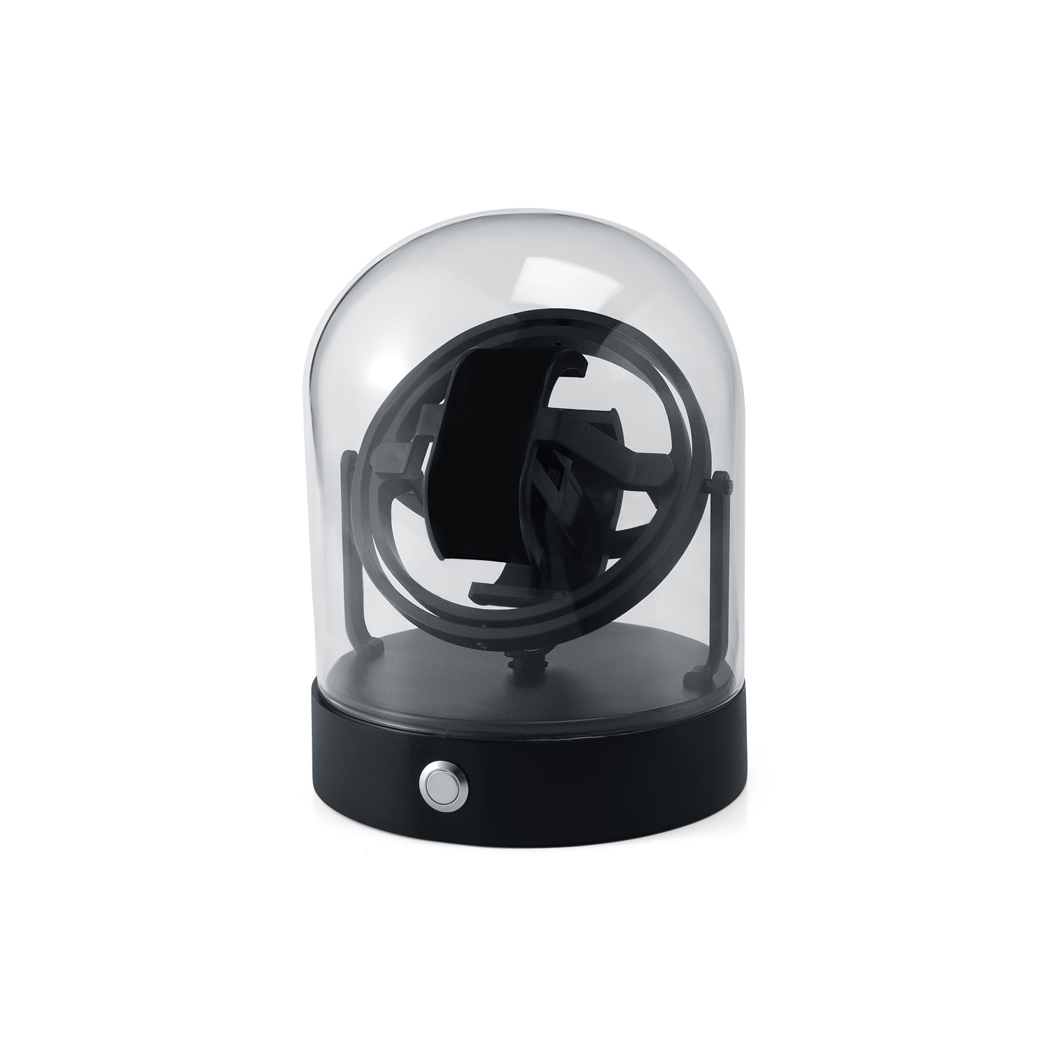 EEN VAN DE MOOISTE: 360° Horlogeopwinder met echt glazen stolp en metalen voet - Zwart