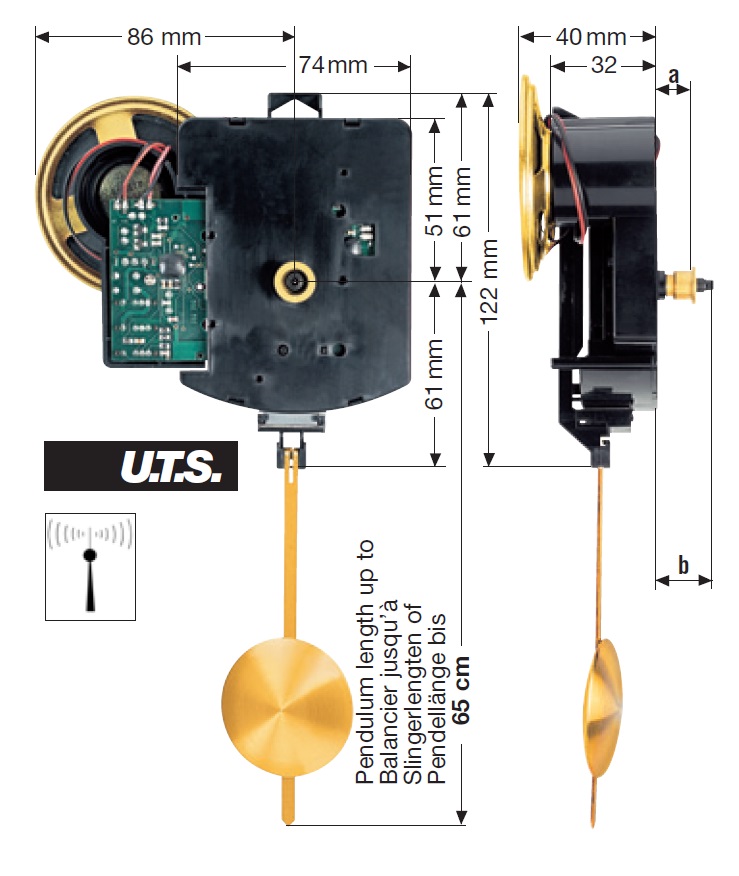 Radio controlled pendulum movement FW UTS Bim-Bam/ Westminster 700, length 18,5mm