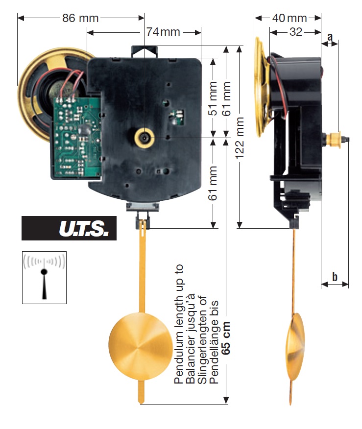_ Radio controlled clock movement FW Bim-Bam/ Westminster UTS 700, length 12mm