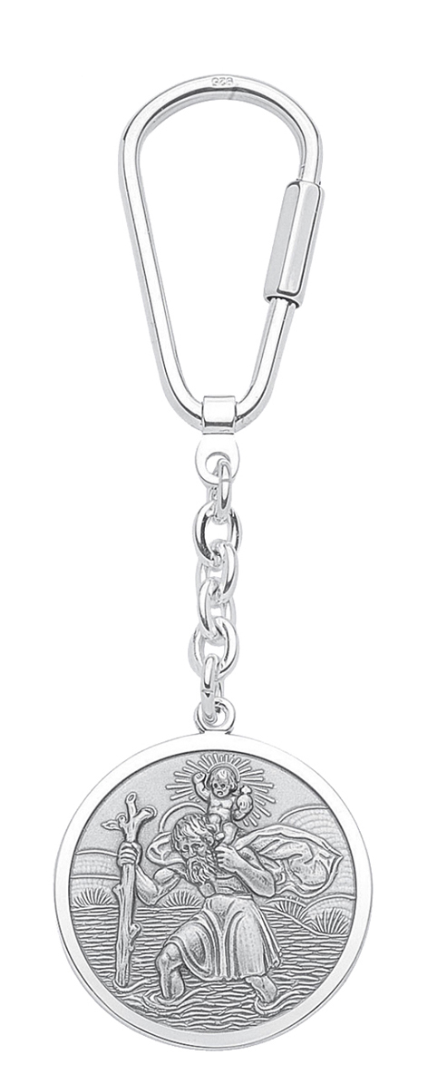 Keychain silver 925/ox round dia. 30.40 mm, St. Christopher