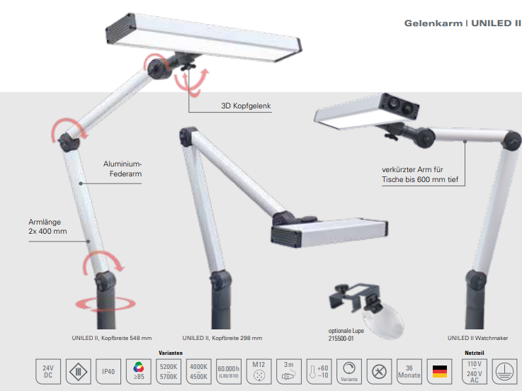 _ Task light UNILED II UHRMACHER 19 watts - with shortened arm especially for short tables