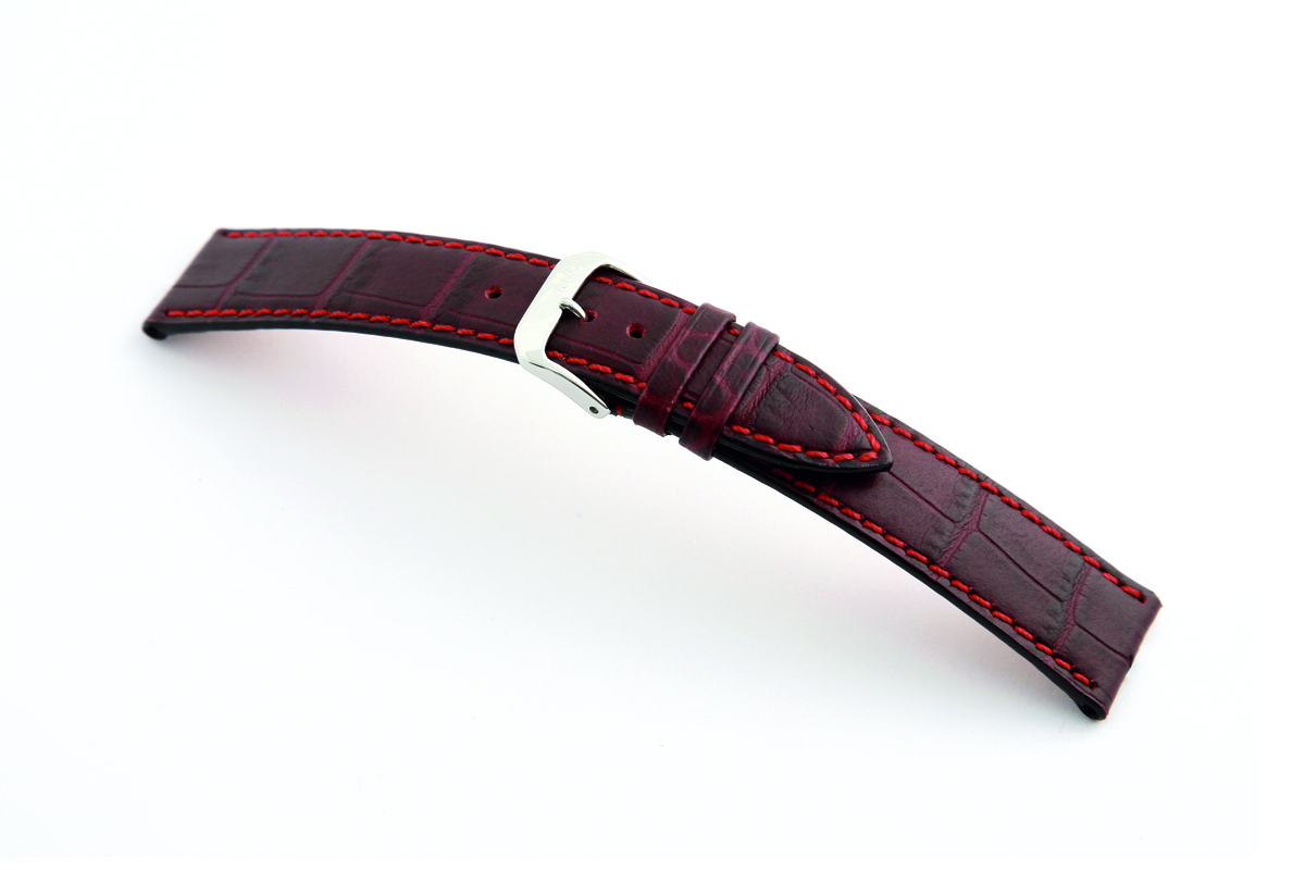 Lederband Tampa 22mm bordeaux mit Alligatorprägung