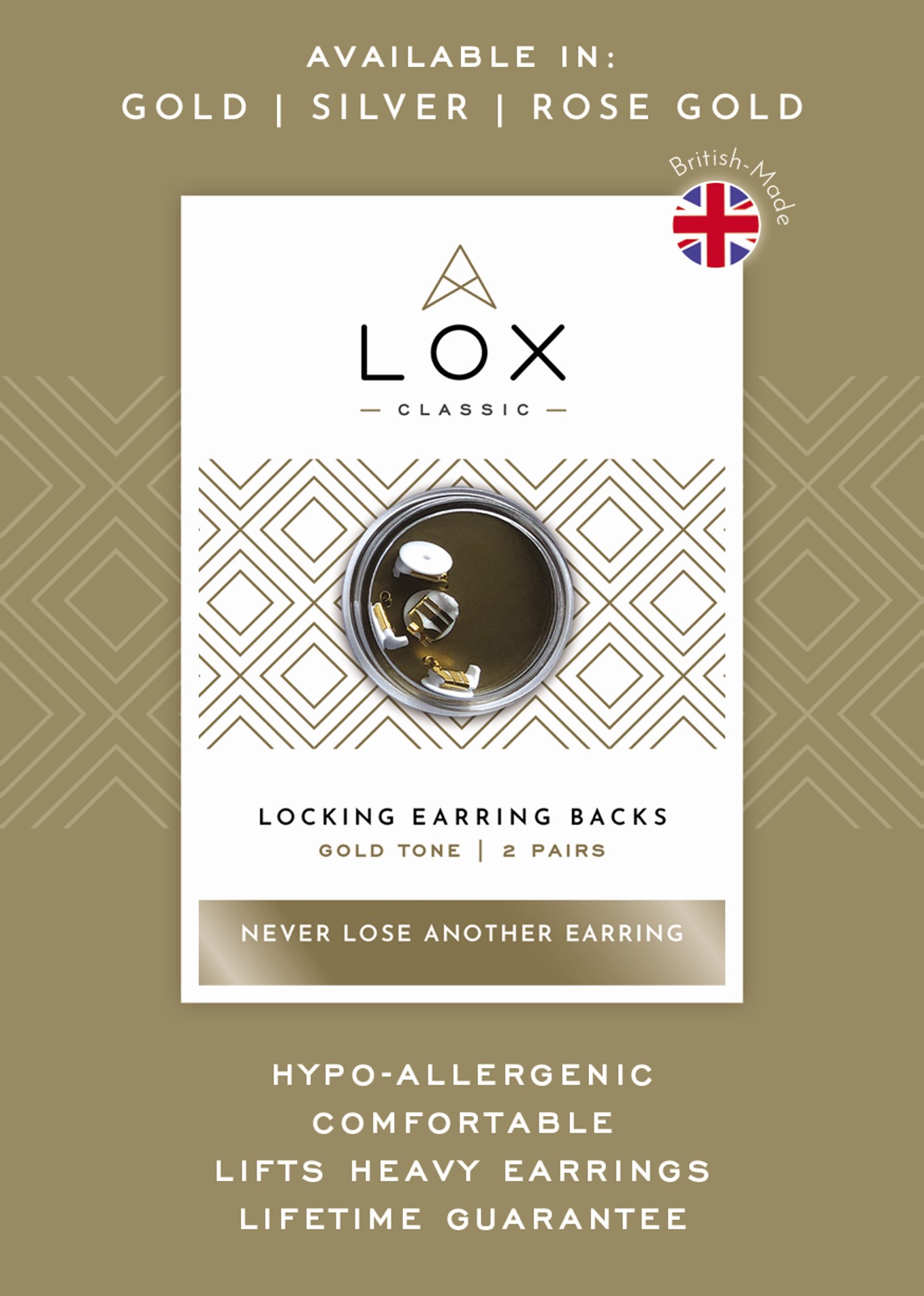 LOX - Secure for earrings, hypo-allergenic, 24K Gilded