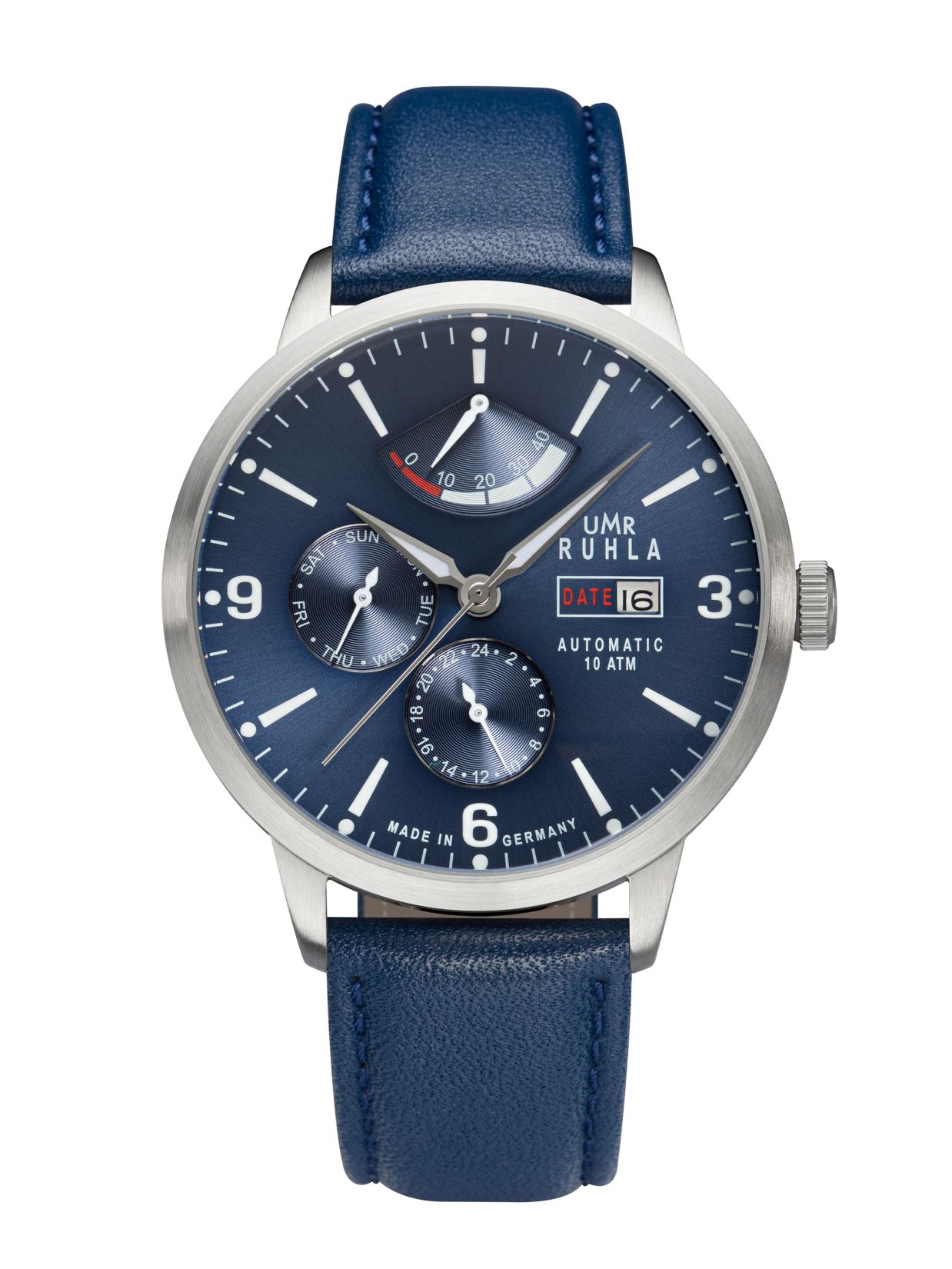 Uhren Manufaktur Ruhla - Automatik-Uhr mit Gangreserve - blau - made in Germany