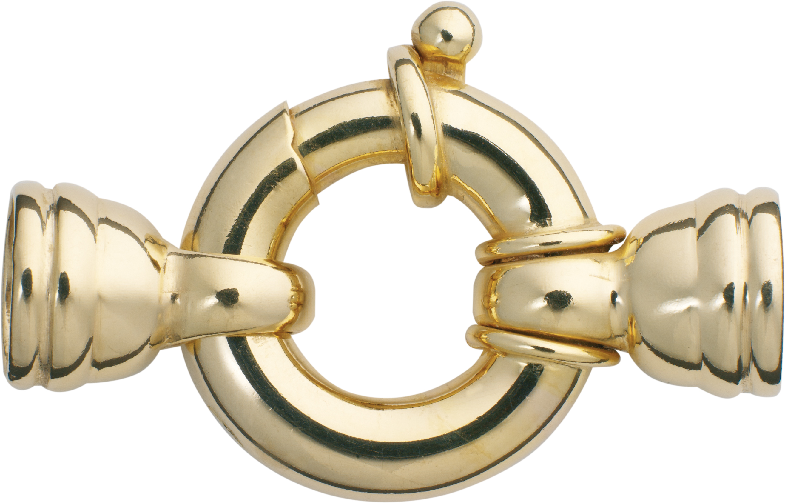 Spring ring gold 585/-Gg Ø 21,00mm with three collar and round cross end caps