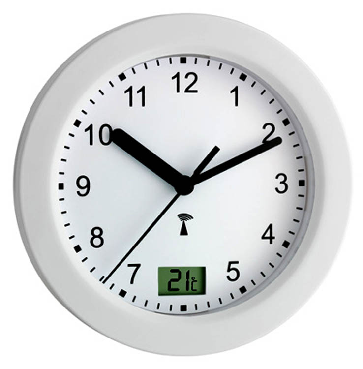 TFA bathroom clock, radio clock, temperature display