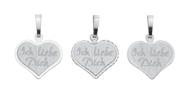Gravurplatte 3 Stück Silber 925/rh Herz