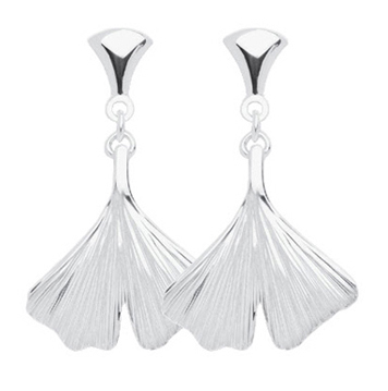 Dropped earrings with pin silver 925/-, ginkgo leaf