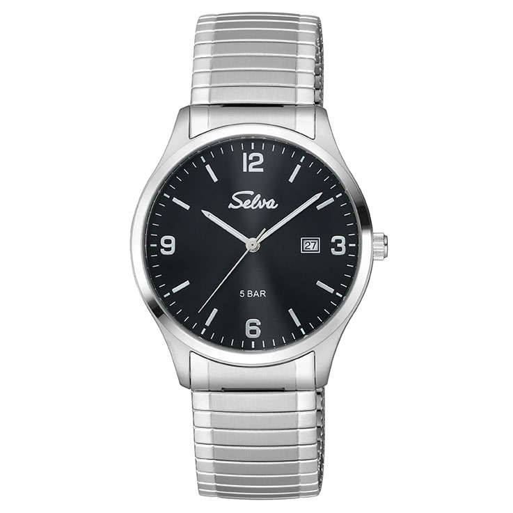 SELVA quartz wristwatch with strap, black dial Ø 39mm