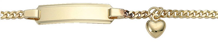 Id-armband goud 333/gg, vlakke schakels 14cm met hart hanger