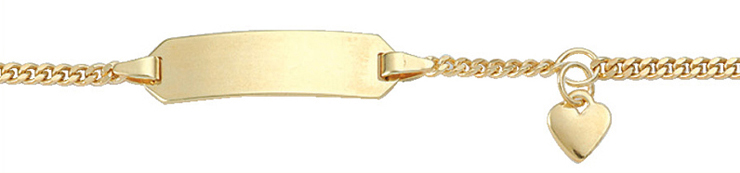 ID-armband goud 333/gg, vlakke schakels 14cm met hart hanger