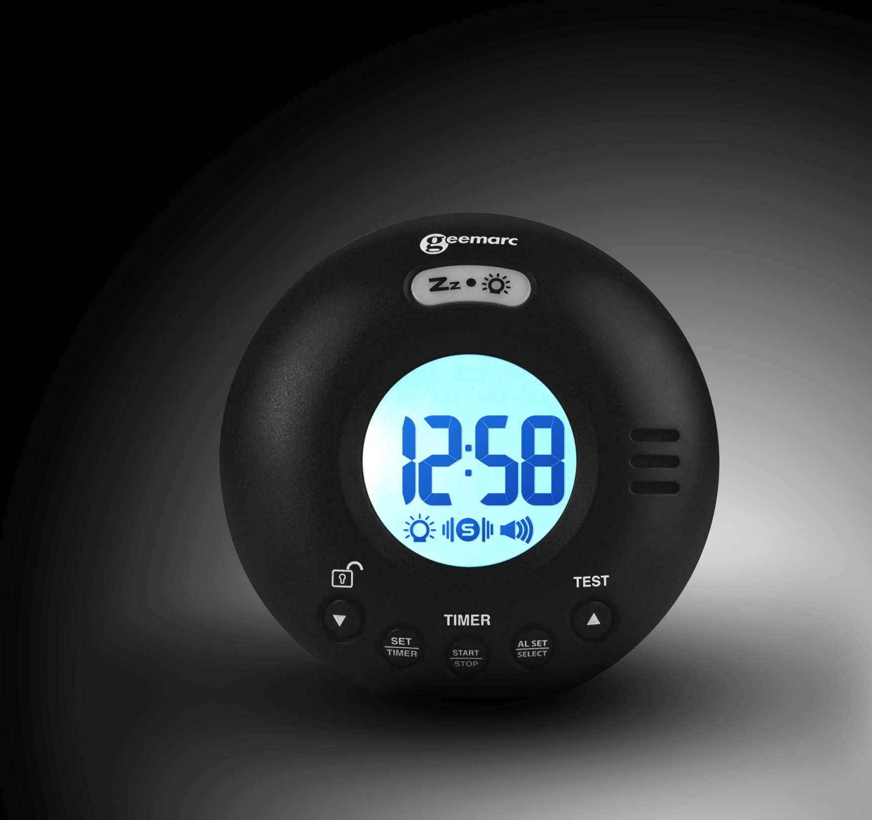 Alarm clock for deep sleeping people, extra loud, black