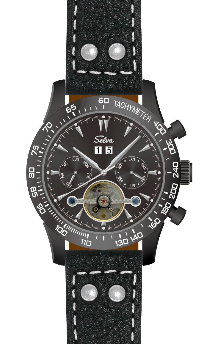 SELVA Herren-Armbanduhr »Hector« - Tachymeter - schwarz